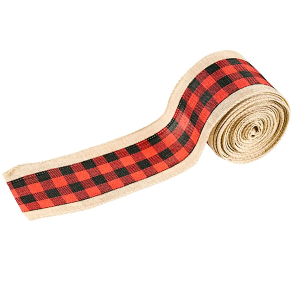 

Linen Christmas Gift Box Decor Ribbons DIY Lattice Printing Ribbon Wedding Christmas Tree Decoration Christmas Ribbon
