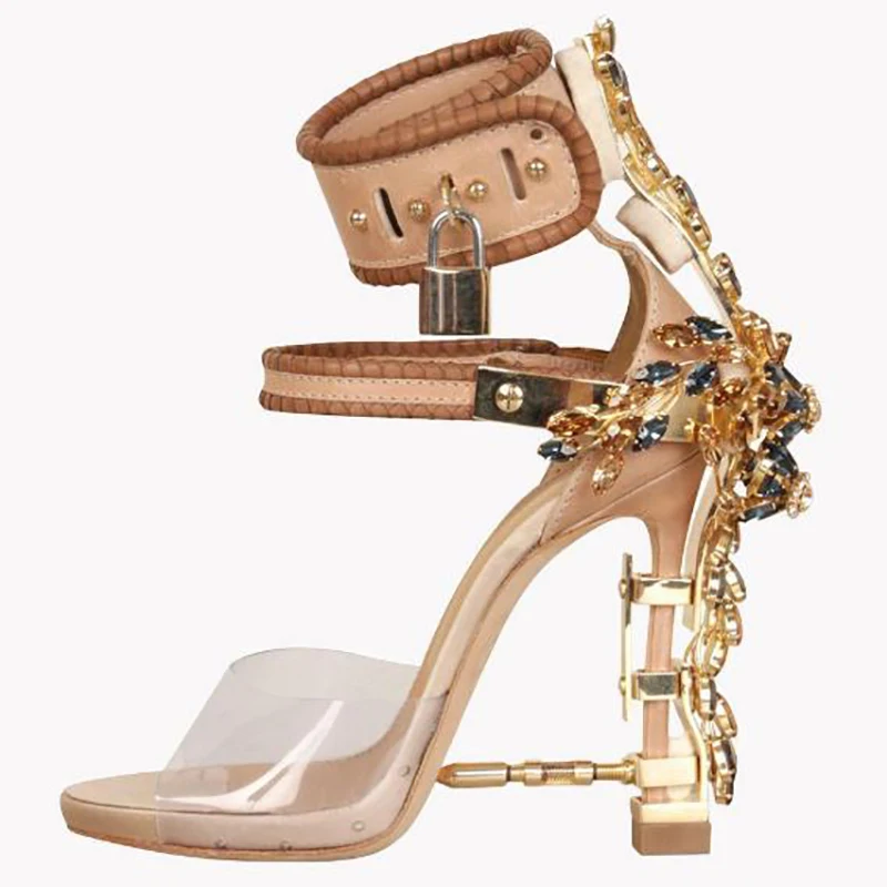 Женские прозрачные сандалии из ПВХ с металлическим замком абрикосовая летняя
