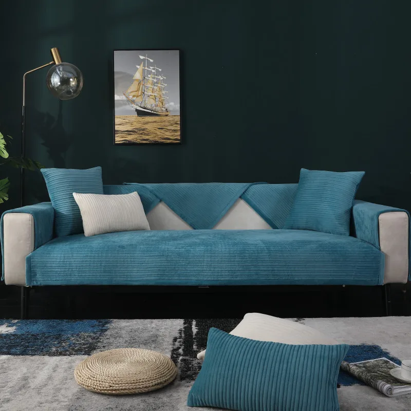 

Nordic Solid Color Striped Sofa Cover Couch Covers Non-slip Four Seasons Sofa Towel Cushion Corner Sofa Protective Ca