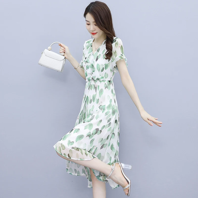

2021 Summer New Floral Chiffon Boho Beach Sundress Print Vintage Oversize Sweet Midi Dress Elegant Women Bodycon Party Vestidos