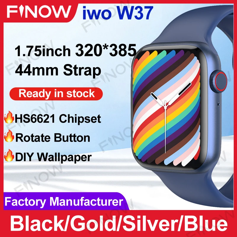 

2021 Finow W37 Smartwatch Men iwo Series 7 1.75 Inch 320*385 44mm IP68 Waterproof Customize Dials Face smart watch PK W26 W46