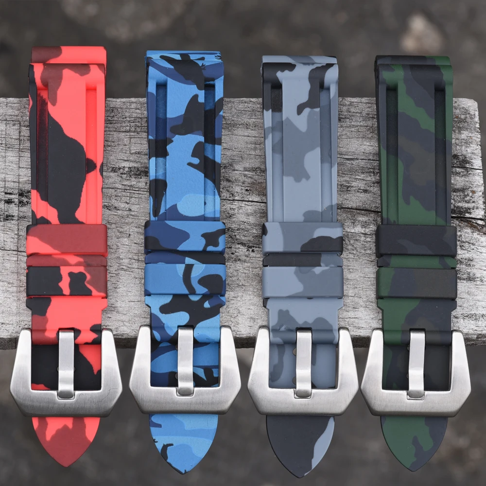

High-Quality Camouflage Silicone Rubber Watch Strap 20 MM 22MM 24MM Waterproof Watch Band Suitable Straps For Many Brand Watches