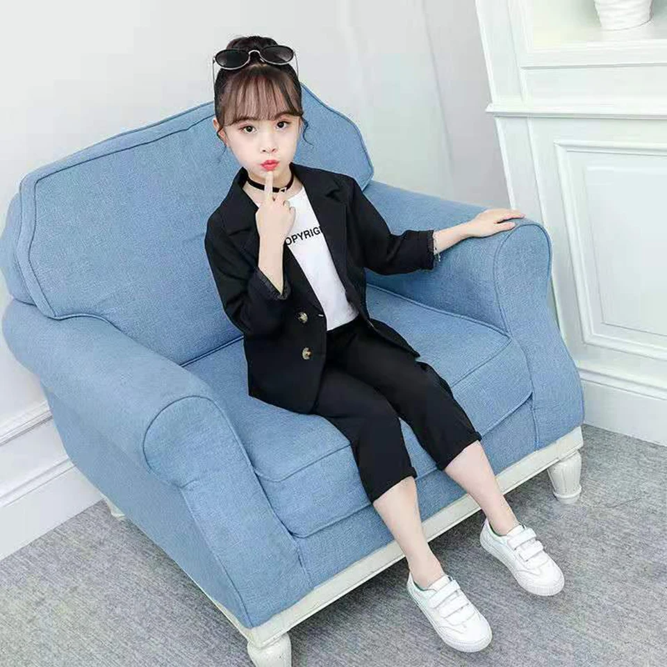 Новые костюмы для девочек милые топы с длинным рукавом + брюки из 2 предметов