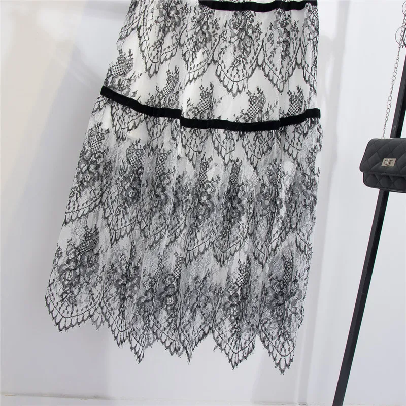 Винтажная Цветочная кружевная трапециевидная Макси-юбка с ресницами пикантная