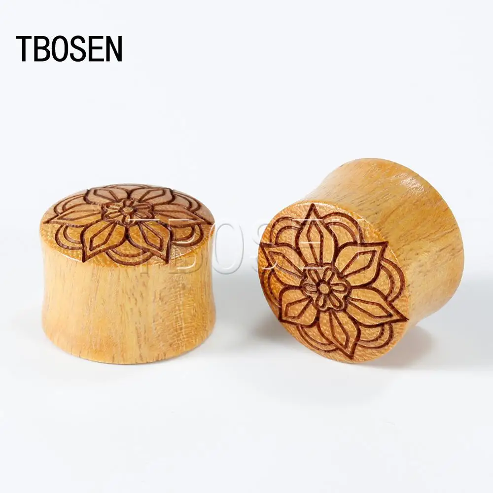 

Flower Design Yellow Sandalwood Earrings Piercing Plugs Wooden Ear Expanders Stretchers Fashion Flesh Gift Pair Selling