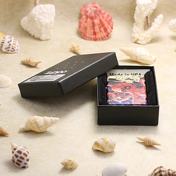 

Genuine Zippo oil lighter copper windproof Coloured red octopus cigarette Kerosene lighters Gift With anti-counterfeiting code