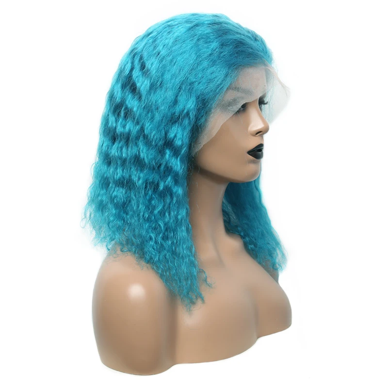 Парики голубого цвета 150% кудрявые парики из человеческих волос на фронте