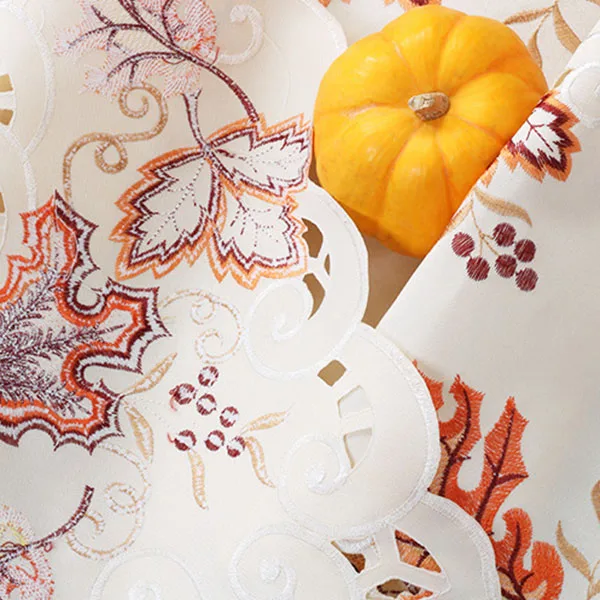 

Elegant Thanksgiving Holiday Tablecloth, Maple Leaf Embroidery Autumn Tablecloth