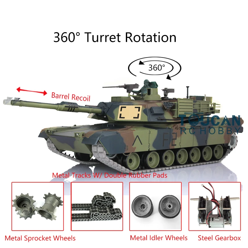 1/16 Heng Long TK7.0 Abrams RC Tank 3918 360° Turret Barrel Recoil Metal Tracks TH17801 | Игрушки и хобби