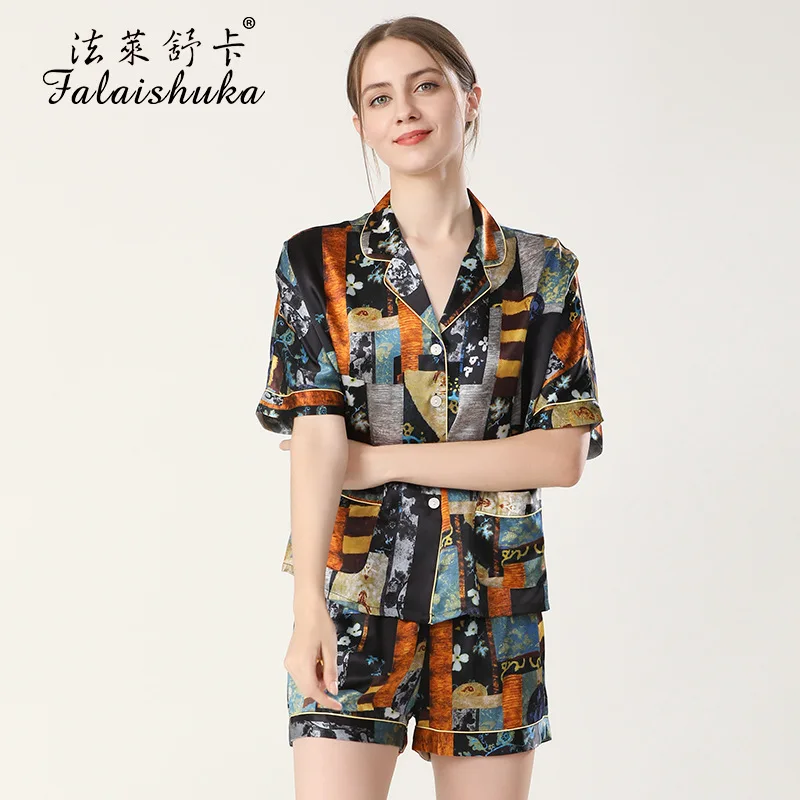 Women 100% Silk Pajamas Sets Three Pieces Silk Sleepwear 2021 Summer Homewears Home Wears Pajamas Set