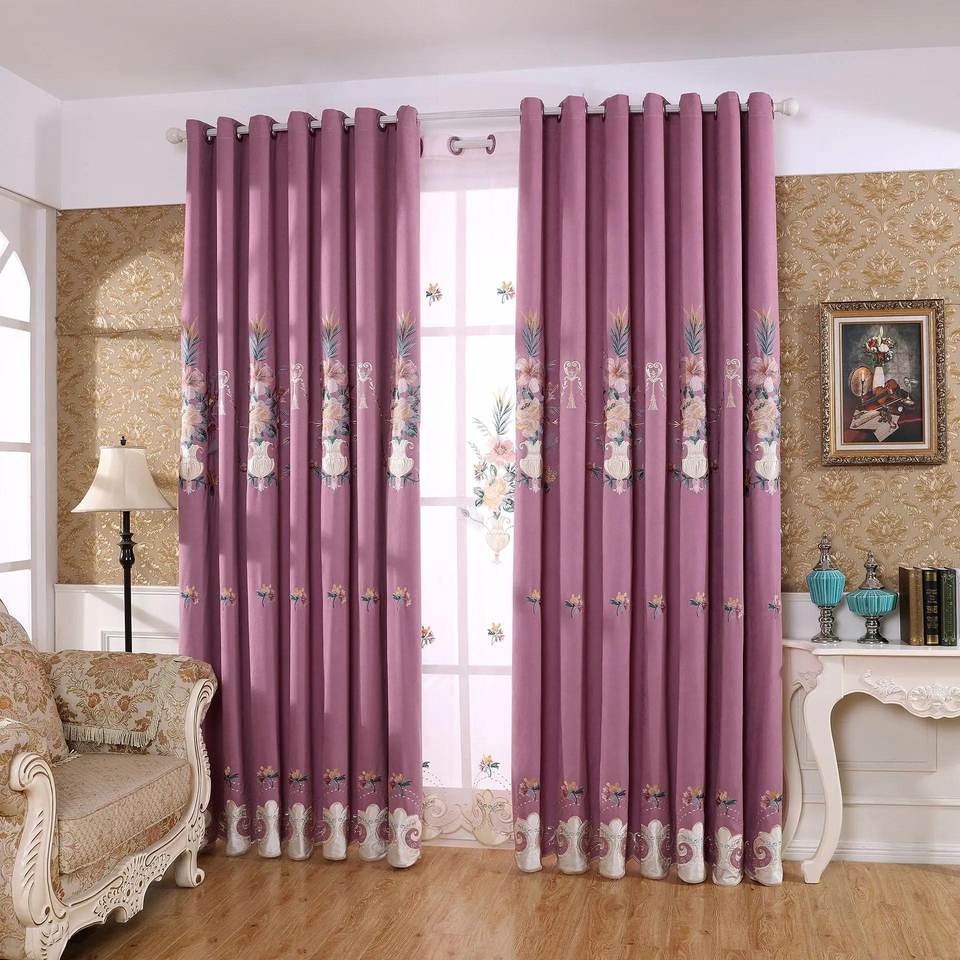 

Modern Simple Cationic Gold Silk Jacquard Shade Curtains For Living Dining Room Bedroom.