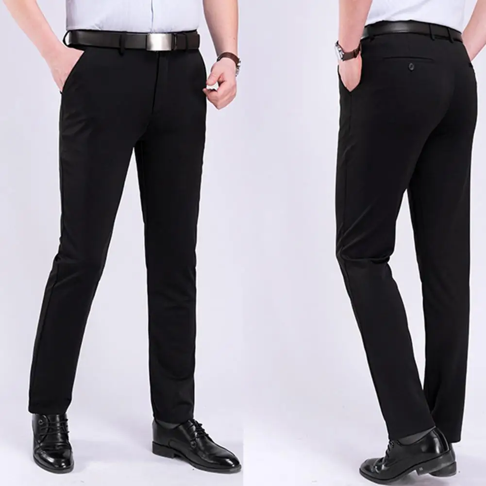 

Men Fashion Solid Color Stretchy Dress Pants Formal Business Wedding Trousers