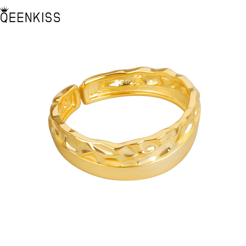 

QEENKISS RG6403 2022 Fine Jewelry Wholesale Fashion Woman Girl Birthday Wedding Gift Irregular 18KT Gold White Gold Open Ring