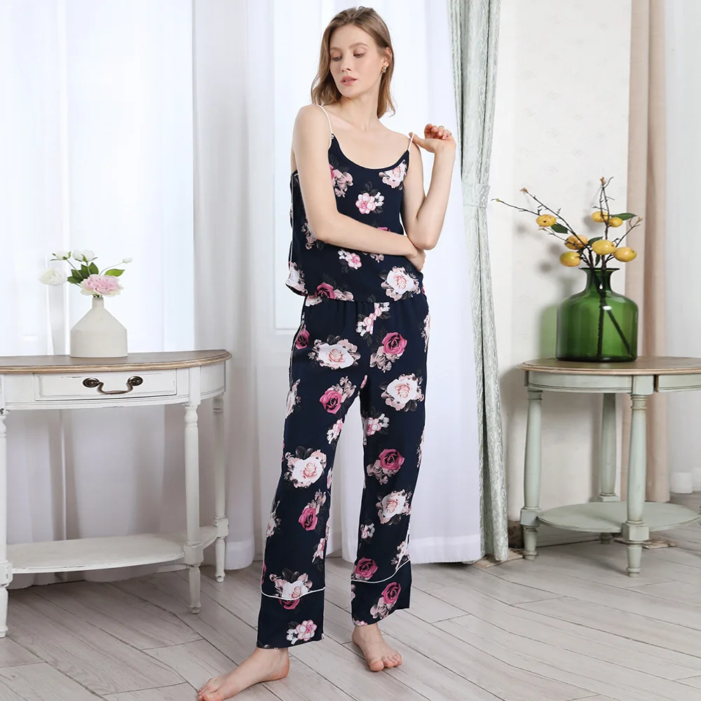 

Sexy Nightgown&Pant Lady Pajamas Sets 2PCS Print Pyjamas Suit O-Neck Vest Sleepwear Cotton Nightwear Summer Lounge Home Clothes