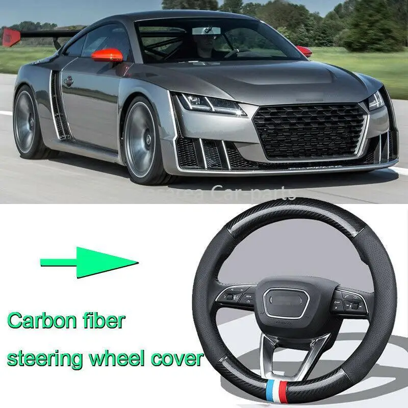

High Quality Car Non-slip black carbon fiber leather car steering wheel cover for Audi TT