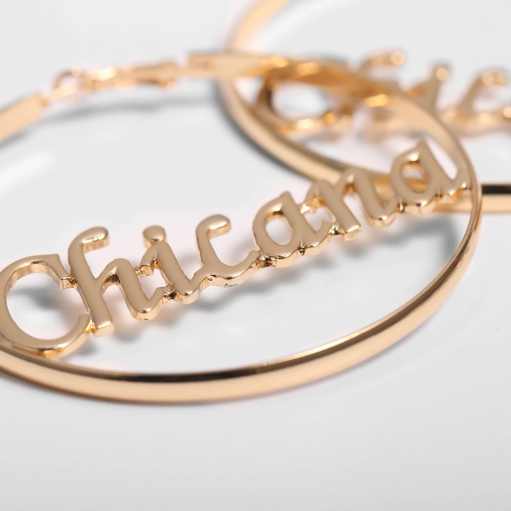 

2020 New 1 Pair Fashion Women Large Circle Round Hoop Earrings Hyperbole Letter Earrings Punk Dangle Hip-hop Fashion Jewelry