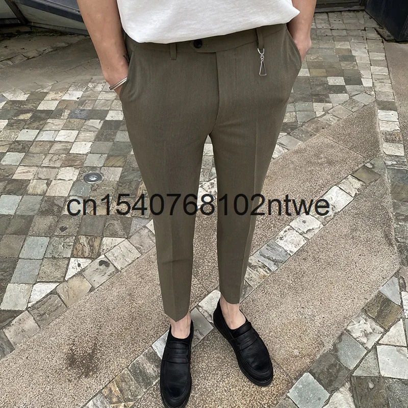

Мужские облегающие Капри с небольшими штанинами на весну и лето, тонкие Костюмные брюки, повседневные брюки, модные брюки в Корейском стиле