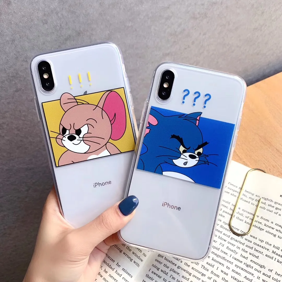 New cute cartoon funny Tom Jerry couple phone case for iPhone Xs MAX Xr X 6 6s 7 8 plus cool expression soft TPU back cover |