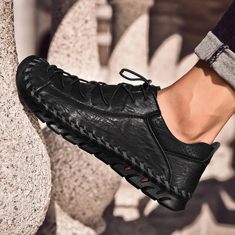 Легкие мягкие мужские туфли из натуральной кожи уличные лоферы удобная обувь на