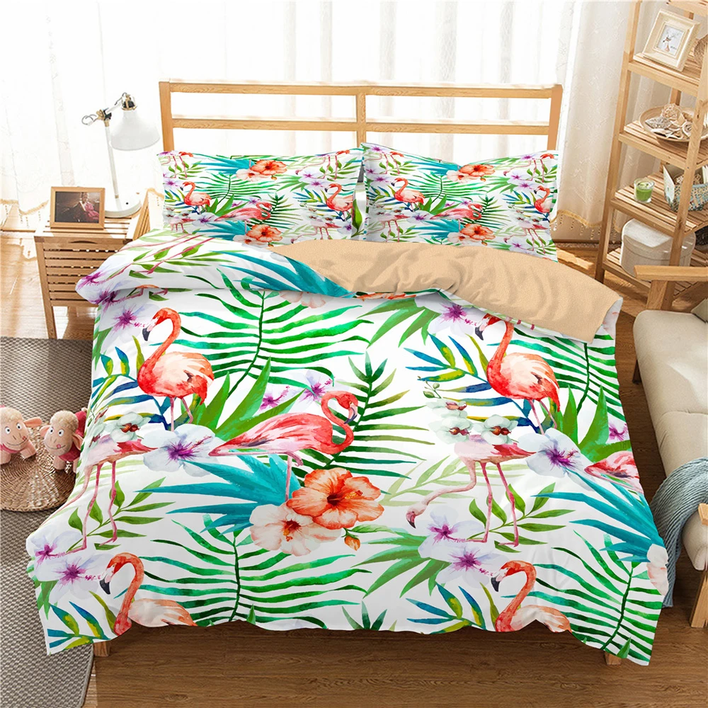 Фламинго Monstera тропический Комплект постельного белья для спальни 100% микрофибра