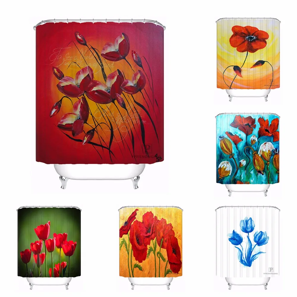 Шторка для ванной на заказ бутоны поля Красные маки цветочный Декор дома