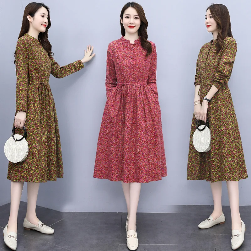 Женское платье с поясом на резинке Элегантное повседневное средней длины