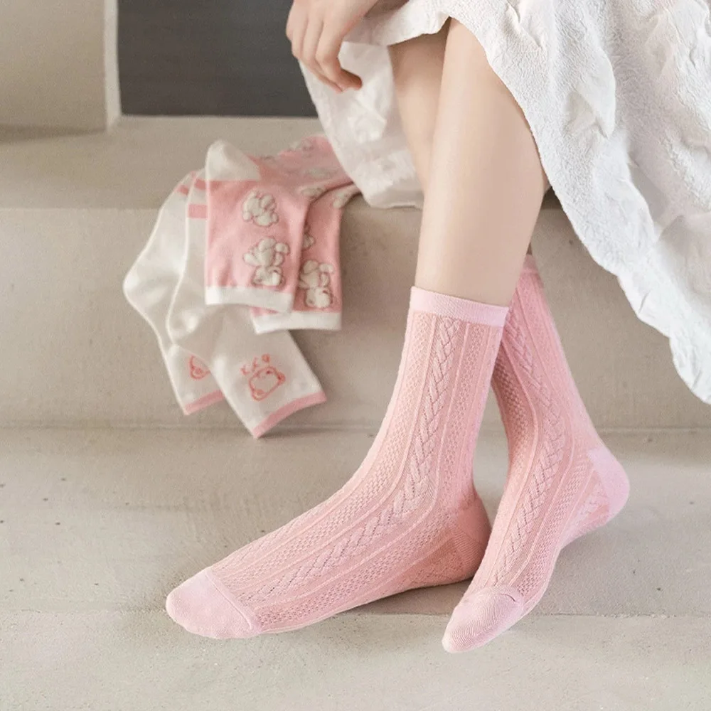 

New Colorful Socks Female Cute Bears Japanese Small Fresh Female Middle Tube Socks Pink Student Trendy Socks