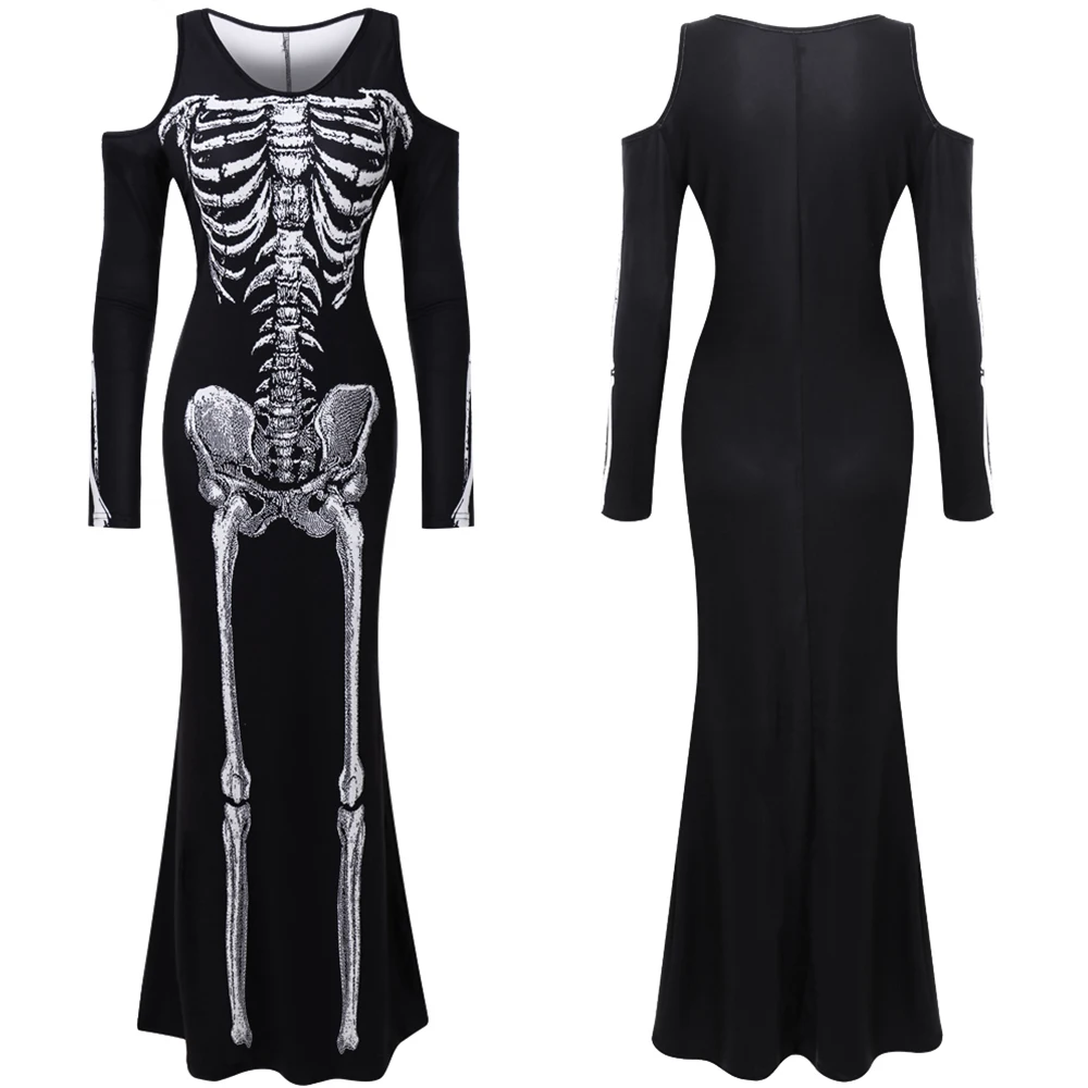 

Ghost Skeleton Costume Robe Horror Vampire Zombie Skull women Robe Devil Halloween Dress Scary Halloween Costumes for female