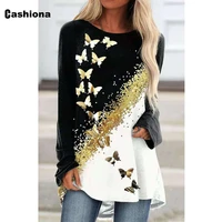 2021 autumn street hipster fashion long sleeved t shirt vintage butterflies printed tees shirt plus size women casual loose tops