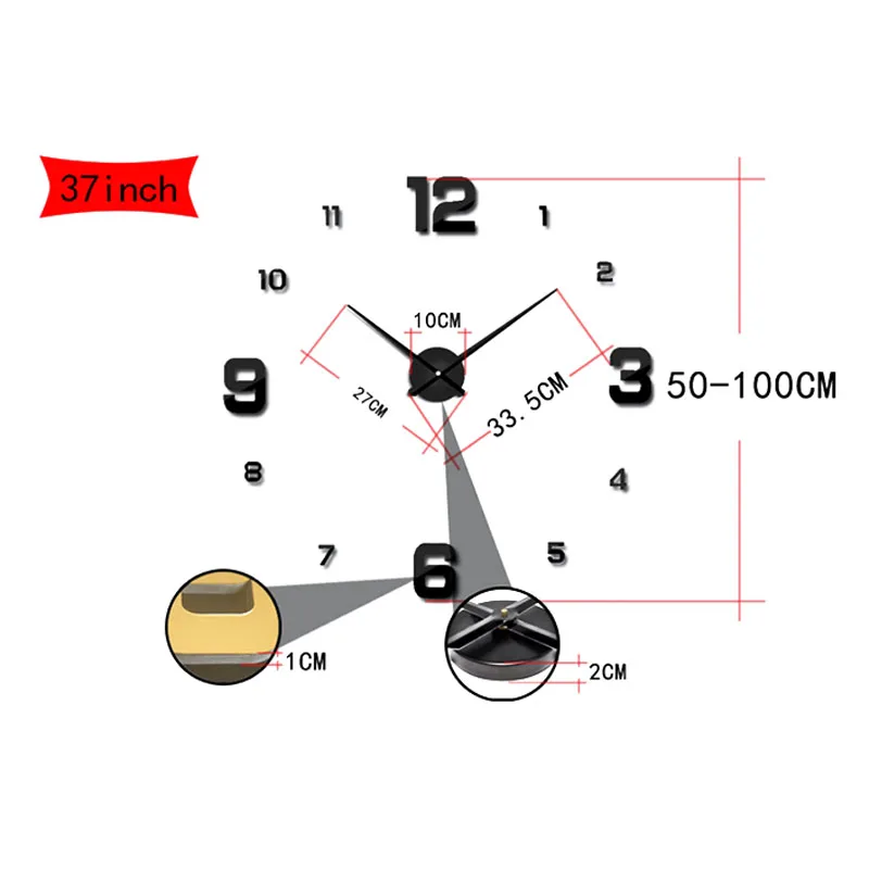 Объемные кварцевые часы из зеркальных стикеров модные в современном дизайне для