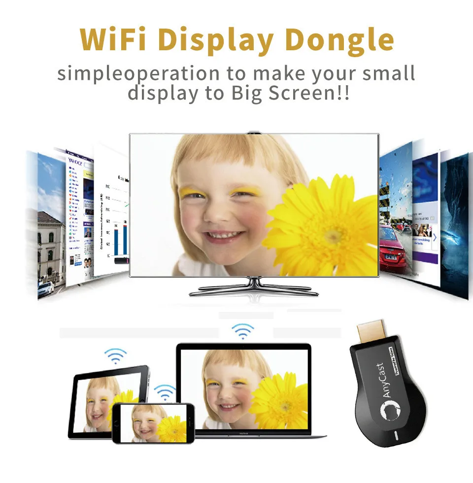 ТВ-Палка для YouTube Anycast M9Plus беспроводной Wifi Дисплей донгл приемник DLNA AirPlay MirrorHDMI 1080P