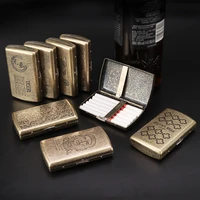 vintage metal brass cigarette case with gift box container 12 pcs regular size cigarettes tobacco holder pocket box storage