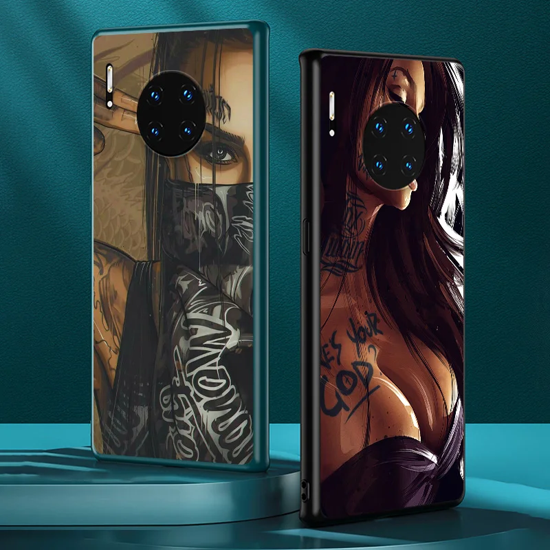

Sexy Sleeve Girl for Huawei Mate 40 RS 30 20 X 10 P Smart Z S Lite Pro Plus 2021 2020 2019 2018 Black Phone Case