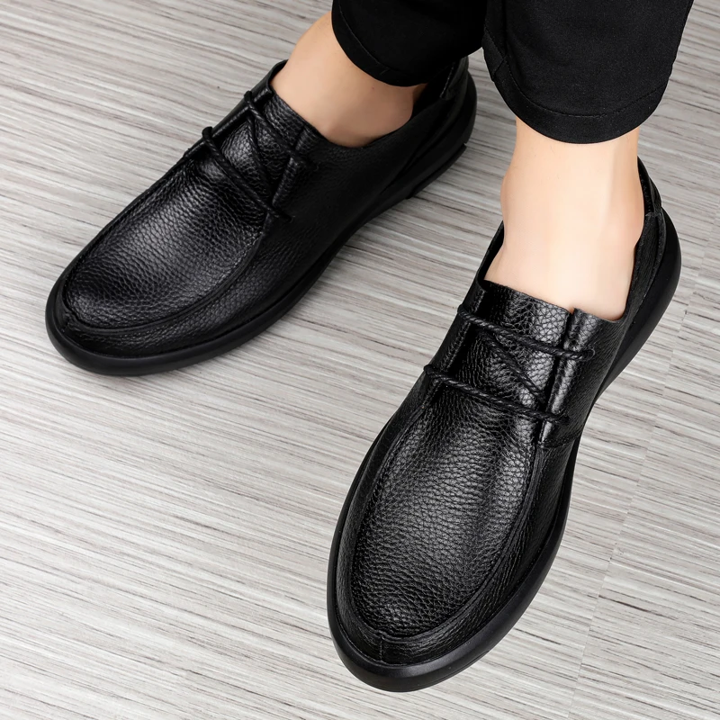 

Spring Men's Casual Shoes Leather Soft Comfortable breathable and non-slip Men Shoes Flat Men Sneakers black brown 37-45