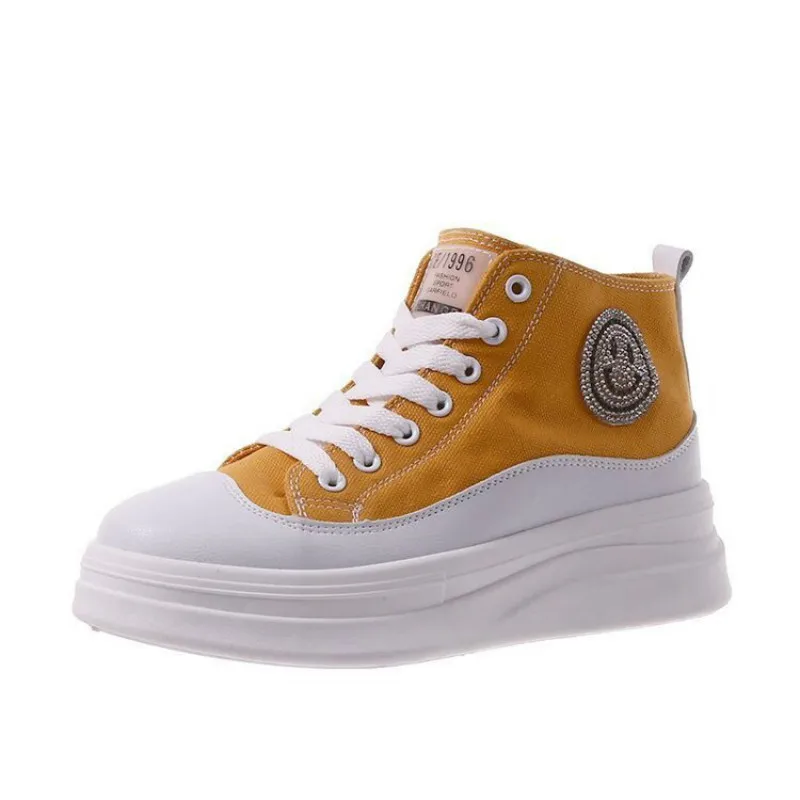 

Spring Autumn Candy Color Breathable Canvas Shoes Women Casual Internal Increase Flat Platform Shoes Student Lace-Up Flat Shoes