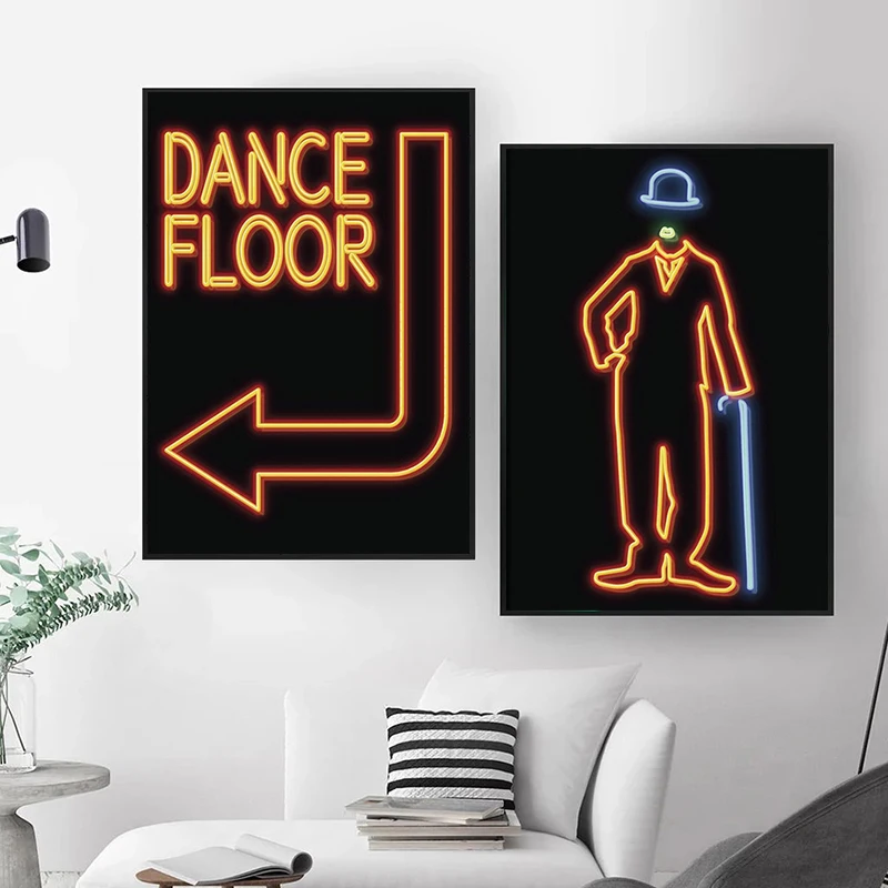 Постер для дискотеки и печатная Картина на холсте астронавт неоновый Светлый