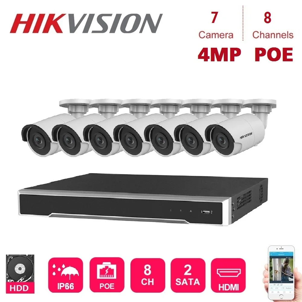 8 канальный комплект видеонаблюдения Hikvision POE NVR с 7 IP камерами 4 МП сетевая система