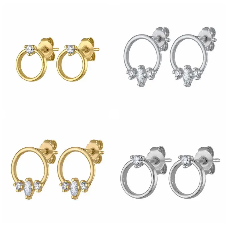 

925 Sterling Silver Circle Stud Earrings for Women fashion temperament Crystal Earrings Engagement Wedding Party Jewelry