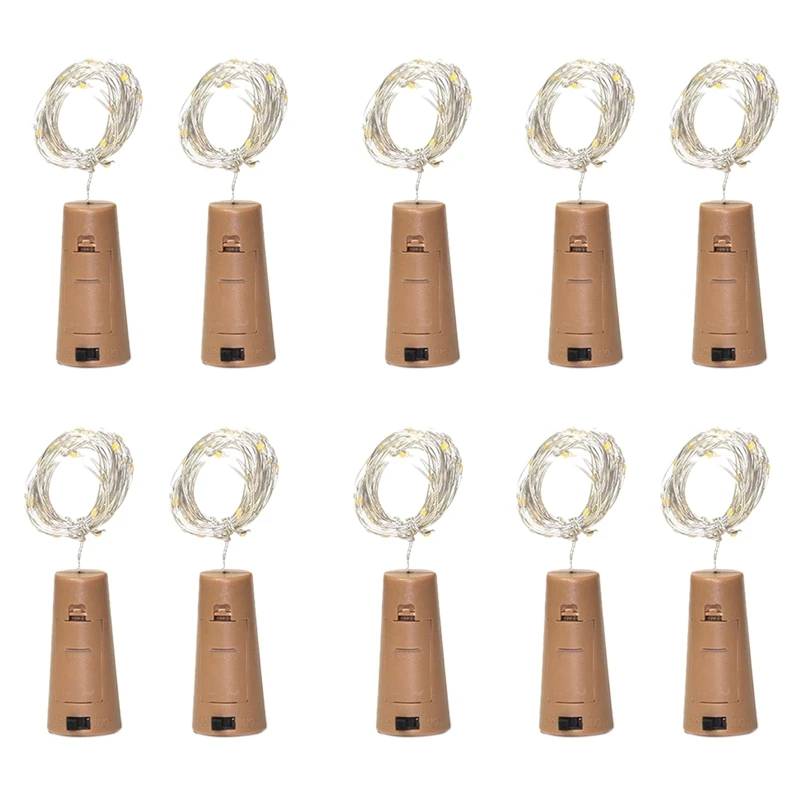 10 шт. светодиодный светильник в винной бутылке теплый белый пробковый свет