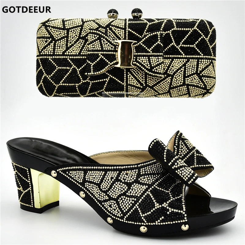 

Italian Shoe and Bag Set for Party In Women Nigerian Women Wedding Shoes and Bag Set Decorated with Rhinestone Women High Heels