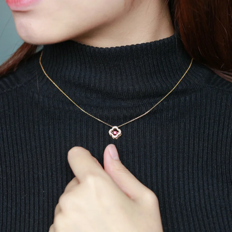 Элегантный цветок 18 К чистое Настоящее Желтое золото 0.16ct рубин алмаз кулон