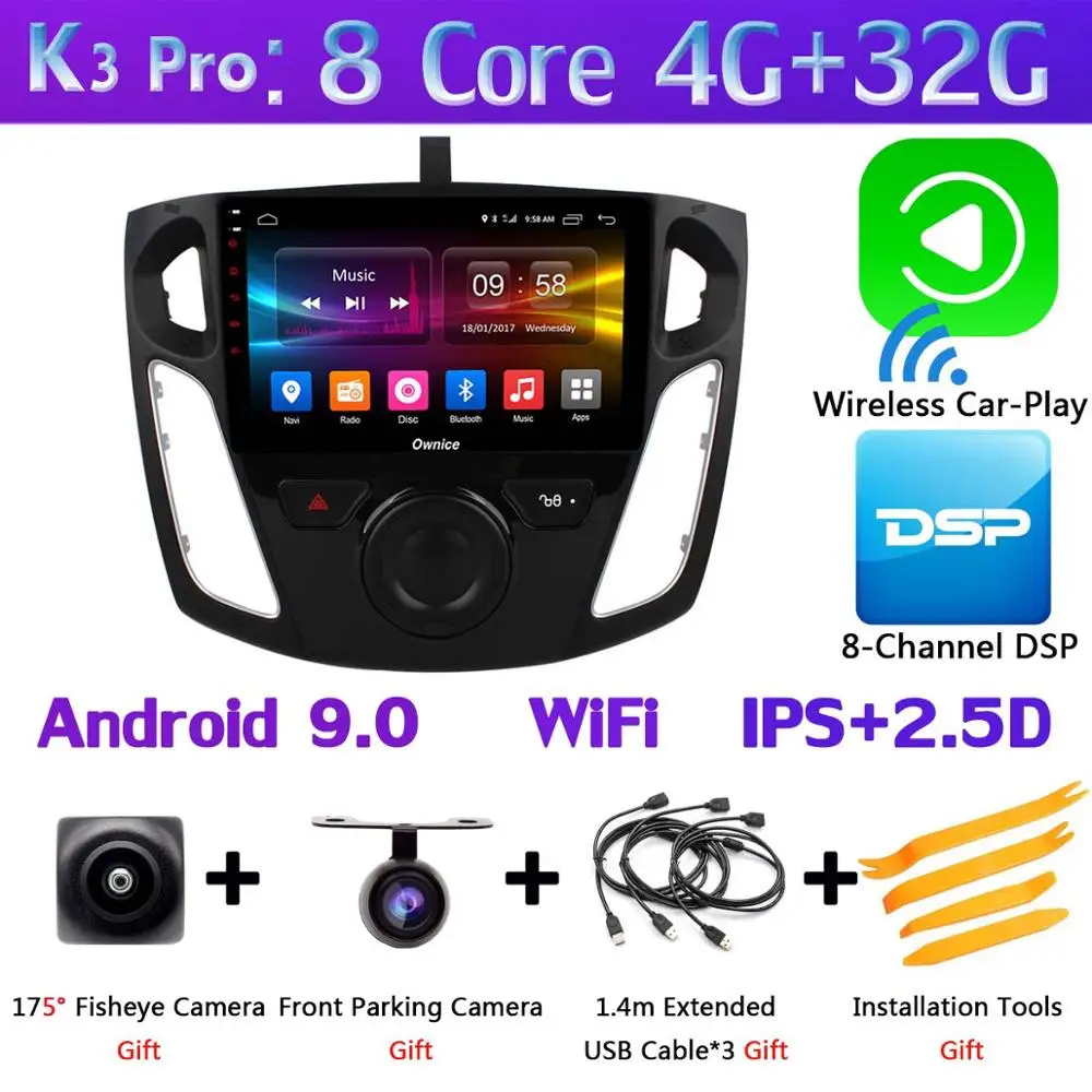 360 ° панорамная камера 4G SIM Android 9,0 4+ 64G gps навигация Радио CarPlay DSP Автомобильный мультимедийный видео плеер для Ford Focus 3 Mk3 - Цвет: K3 Pro CarPlay