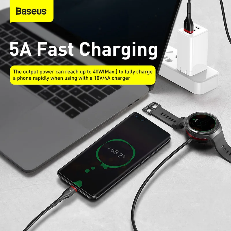 

Baseus 5A USB Type C Cable For Huawei P40 Xiaomi Samsung USB C Fast Charging For Huawei Watch GT 2 Charger Cable USB-C Data Wire