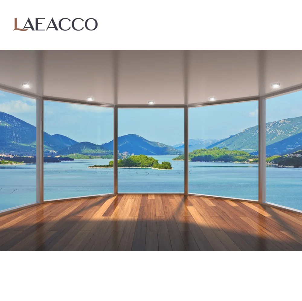 

Laeacco Summer Tropical Holidays Viewroom Islands Sea Mountain Interior Photographic Background Photo Backdrop For Photo Studio