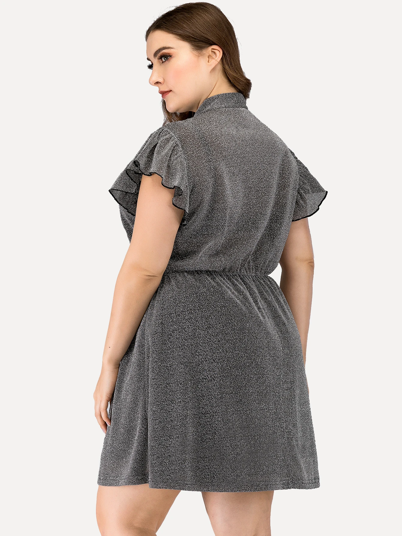 

Amtivaya Gray Sequined Chiffon Dress V-neck Sexy Bowknot Elegant Party Women Clothes 2020 Summer Casual