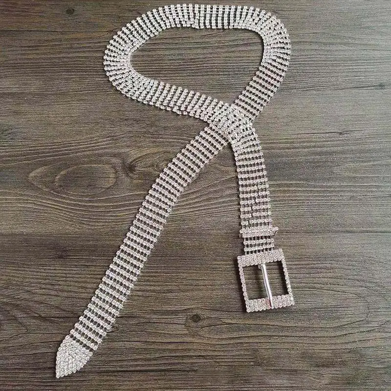 

Fashion Full Rhinestone Bling Belt for Women Dress trousersBijoux Shiny Silver Statement Belts Jewelry Party Gift