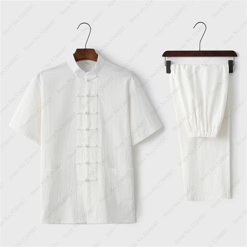 Традиционный китайский комплект одежды для кунг-фу костюм Тан Мужская льняная