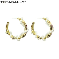 totasally new women hoop earrings fashion designer imitation stone pearl c earrings za ear hoop earrings dropship