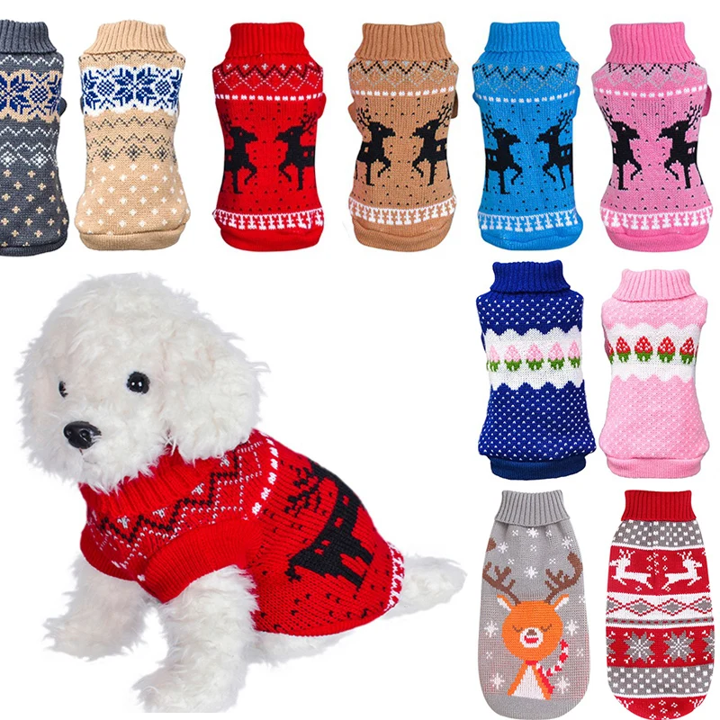 

Зимняя мультяшная одежда для кошек и собак, теплый Рождественский свитер для маленького Йорка, вязаное крючком