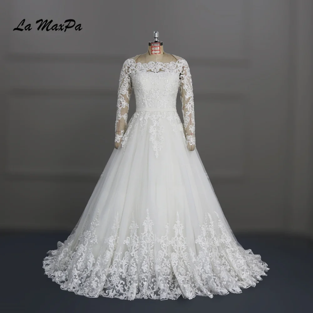 Реально сделанное Дешевое кружевное свадебное платье с длинными рукавами DW28 |